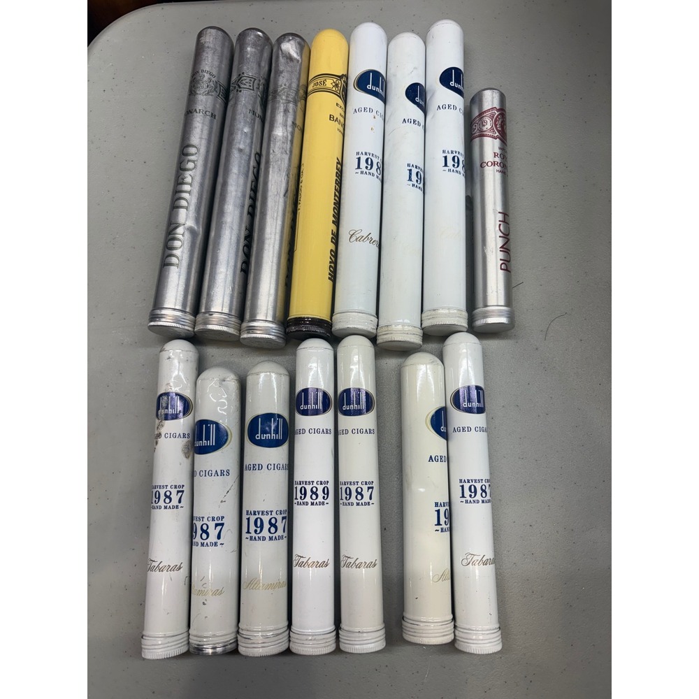 Lot of 15 Vintage Aluminum Cigar Tubes EMPTY All Sizes Don Diego Monarch Dunhill